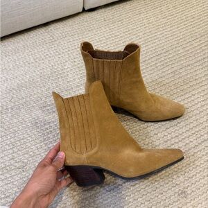 Zara Tan Suede Pointed Toe Ankle Boots